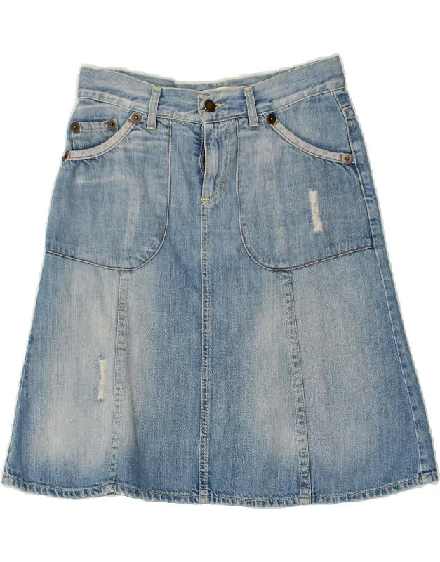 BENETTON Womens Denim Skirt IT 40 Small W28 Blue Cotton floral skirt print