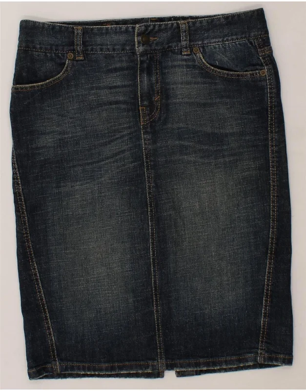 BENETTON Womens Denim Skirt IT 44 Medium W32  Navy Blue Cotton patchwork skirt art