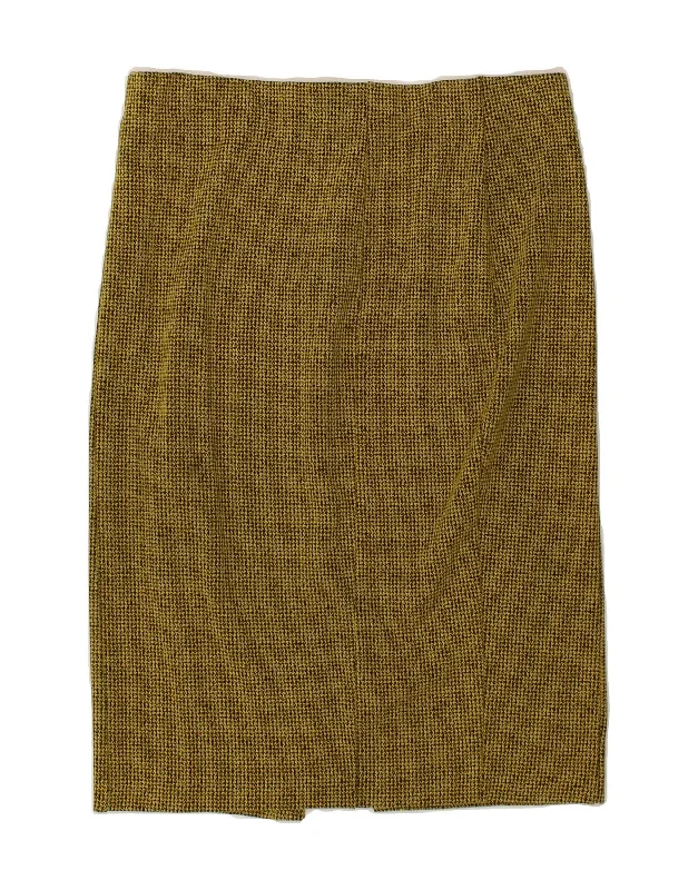 BENETTON Womens Straight Skirt W30 Medium  Yellow Houndstooth velvet skirt sumptuous