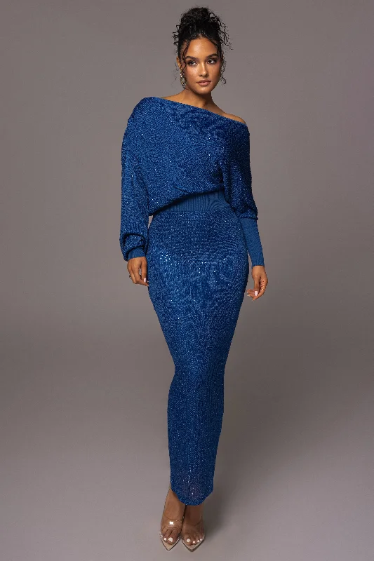 Blue Night Sky Sequin Skirt Set casual skirt length