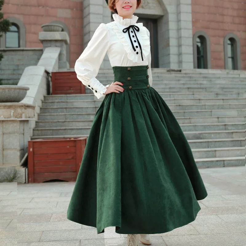 green set（white blouse+green long skirt）