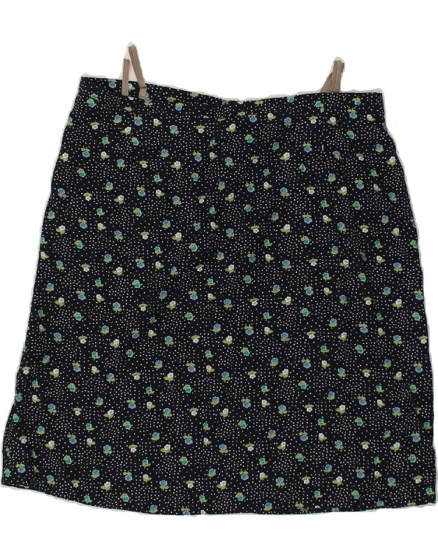 CANDA Womens Straight Skirt W34 Large Navy Blue Floral Viscose