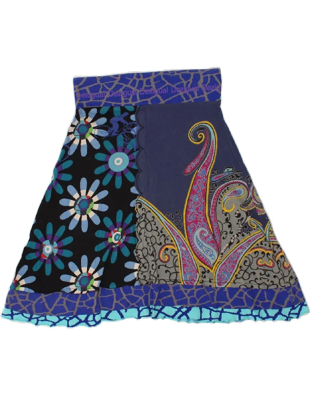 DESIGUAL Womens A-Line Skirt Medium W30  Navy Blue Paisley elastic waist skirt