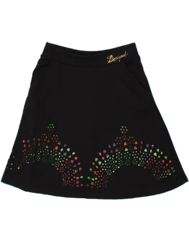 DESIGUAL Womens Abstract Pattern A-Line Skirt Small W26 Black Polyester