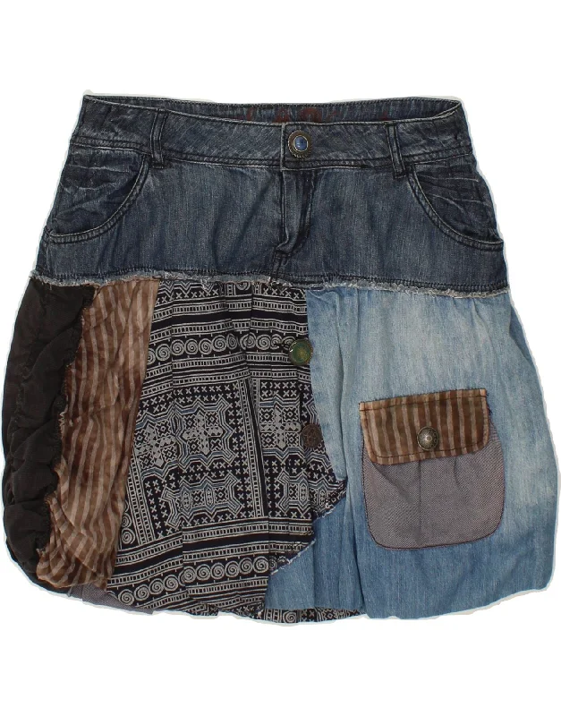 DESIGUAL Womens Denim Skirt EU 40 Medium W30  Blue Patchwork relaxed fit skirt