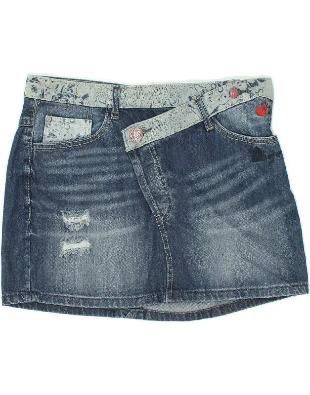 DESIGUAL Womens Denim Skirt EU 40 Medium W32 Blue Cotton Heart