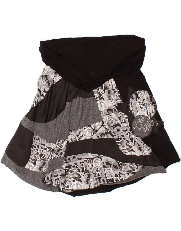 DESIGUAL Womens Graphic A-Line Skirt Large W34  Black cotton skirt soft