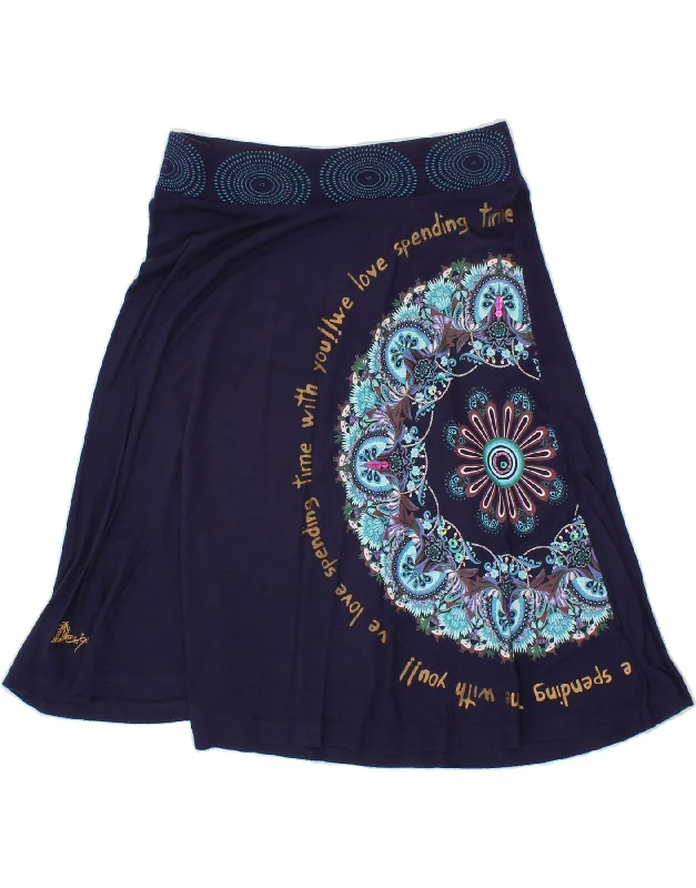 DESIGUAL Womens Graphic A-Line Skirt Small W28  Navy Blue wool skirt breathable