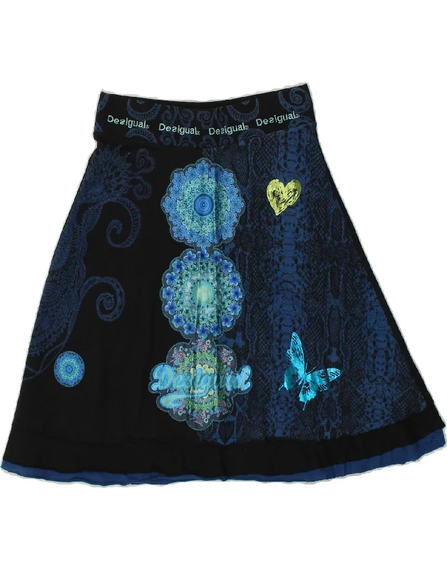 DESIGUAL Womens Graphic A-Line Skirt UK 10 Small W27 Black Paisley Cotton