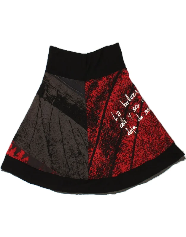 DESIGUAL Womens Graphic A-Line Skirt XL W36 Black Colourblock Cotton lace skirt elegant