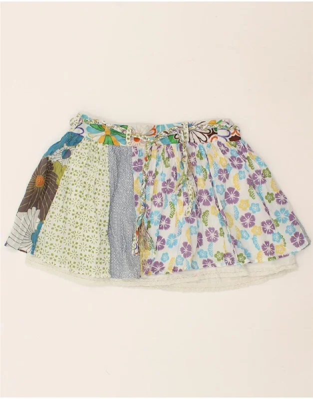 DESIGUAL Womens Mini Skirt EU 40 Medium W30 Multicoloured Patchwork Cotton belted skirt waist