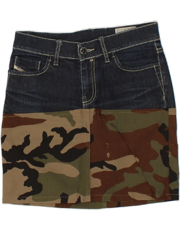 DIESEL Womens Liv Denim Skirt W26 Small Navy Blue Camouflage velvet skirt glossy