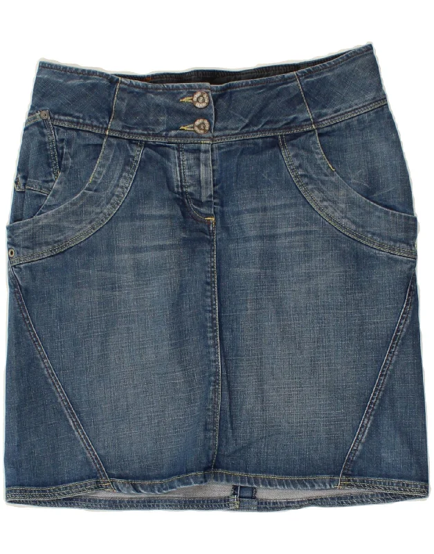 FAT FACE Womens Denim Skirt UK 12 Medium W32  Blue Cotton velvet skirt glossy