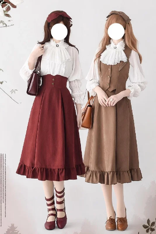 (BFM)Forest Wardrobe~Misty Forest~Elegant Vintage Fishbone Lolita Long Skirt Lolita Vest denim skirt casual