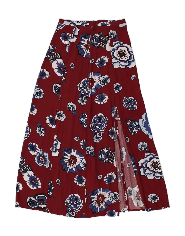 GLAMOROUS Womens Maxi A-Line Skirt UK 6 XS W26 Burgundy Floral cashmere skirt soft