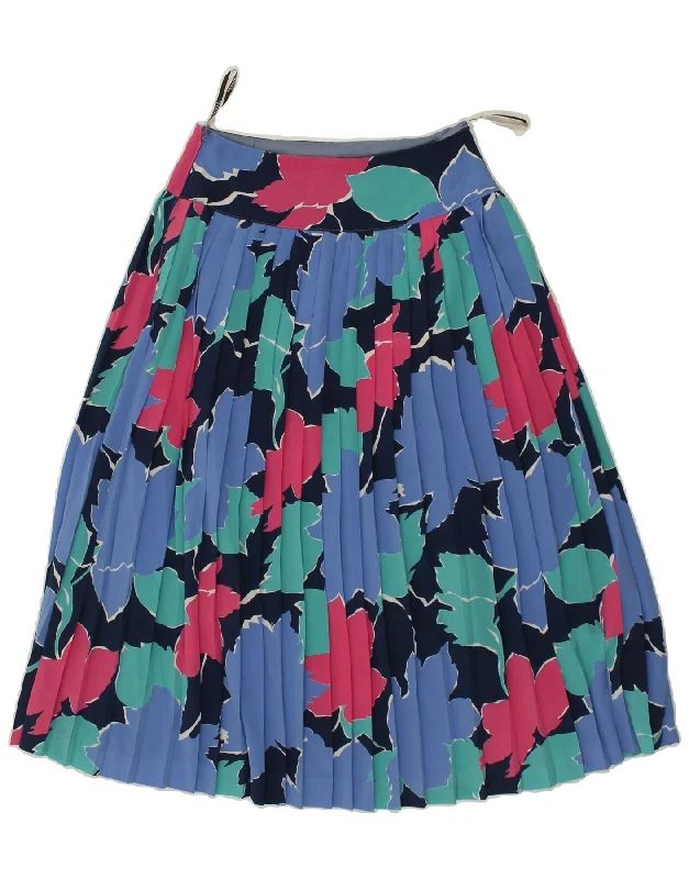 HAMMER Womens Knife Pleated Skirt W26 Small Navy Blue Floral