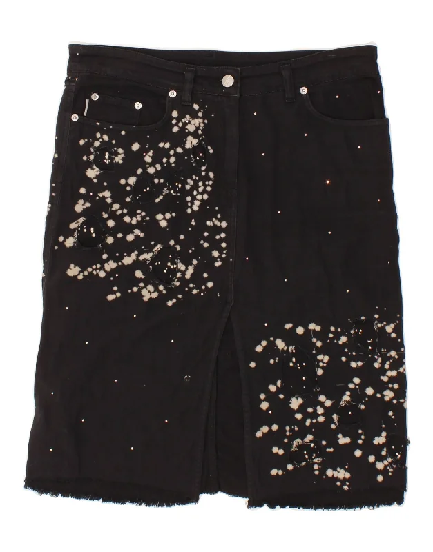 ICEBERG Womens Straight Skirt W32 Large  Black Spotted linen skirt breathable