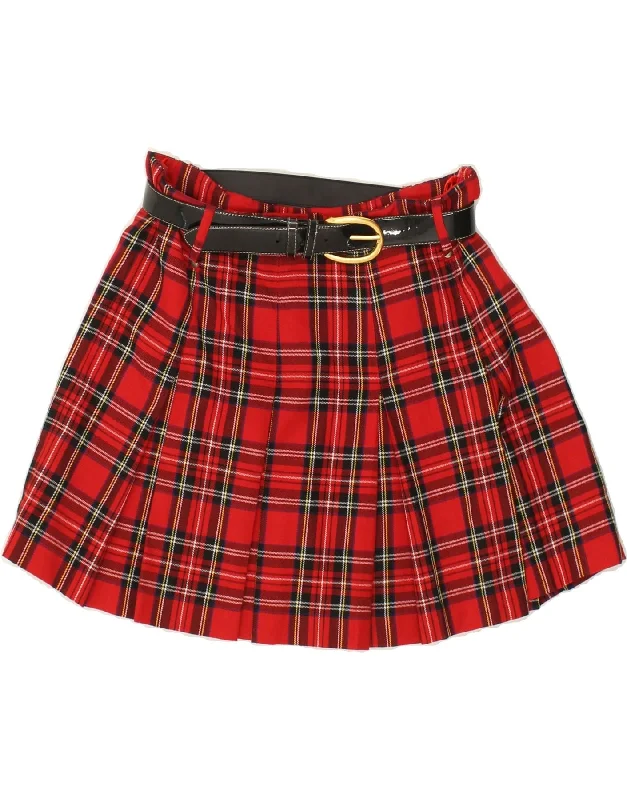 JOHN F GEE Womens A-Line Skirt UK 10 Small W28 Red Plaid Polyester spandex blend skirt JOHN F GEE Womens A-Line Skirt UK 10 Small W28 Red Plaid Polyester spandex blend skirt