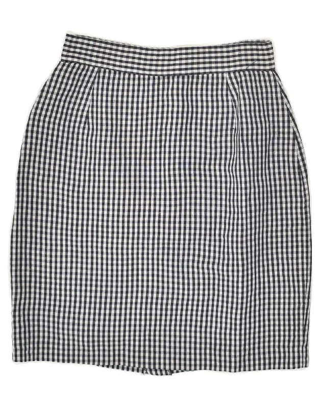 L'ALTRA MODA Womens Pencil Skirt IT 40 Small W24 Navy Blue Gingham Linen