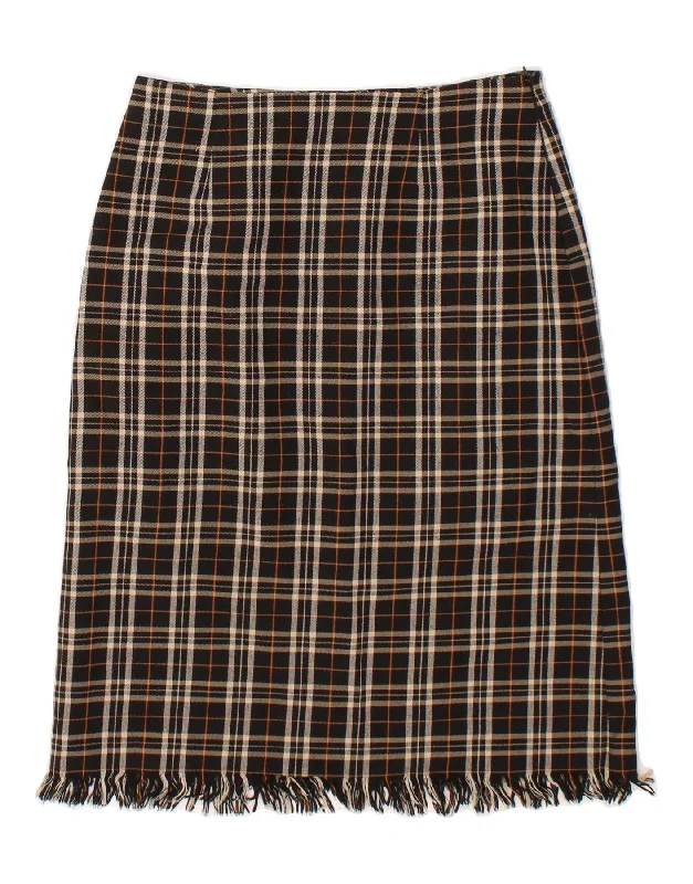L'EQUIPE Womens Midi Skirt IT 40 Small W28 Black Plaid Viscose chiffon skirt airy