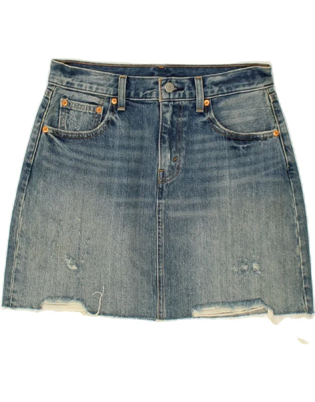 LEVI'S Womens Distressed Denim Skirt W28 Medium Blue Cotton midi skirt versatile