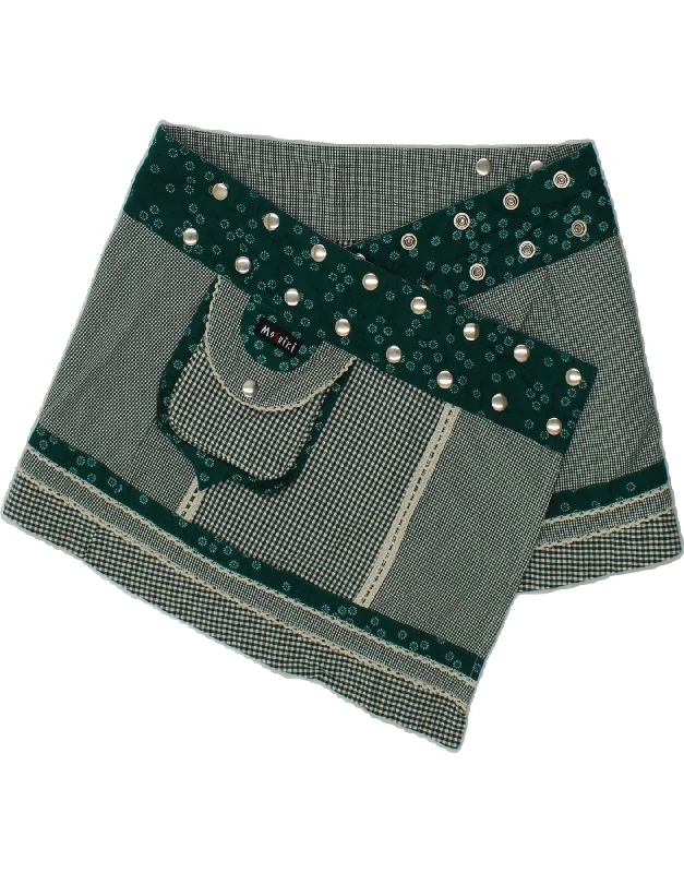 MOSHIKI Womens Reversible Wrap Skirt One Size Green Gingham linen skirt natural