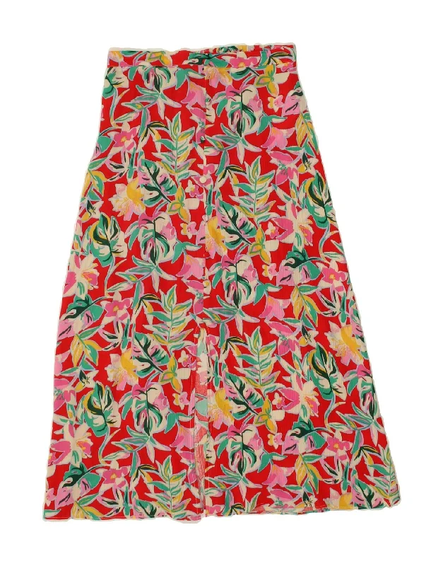 NAF NAF Womens Midi Skirt Small W26   Red Floral Viscose