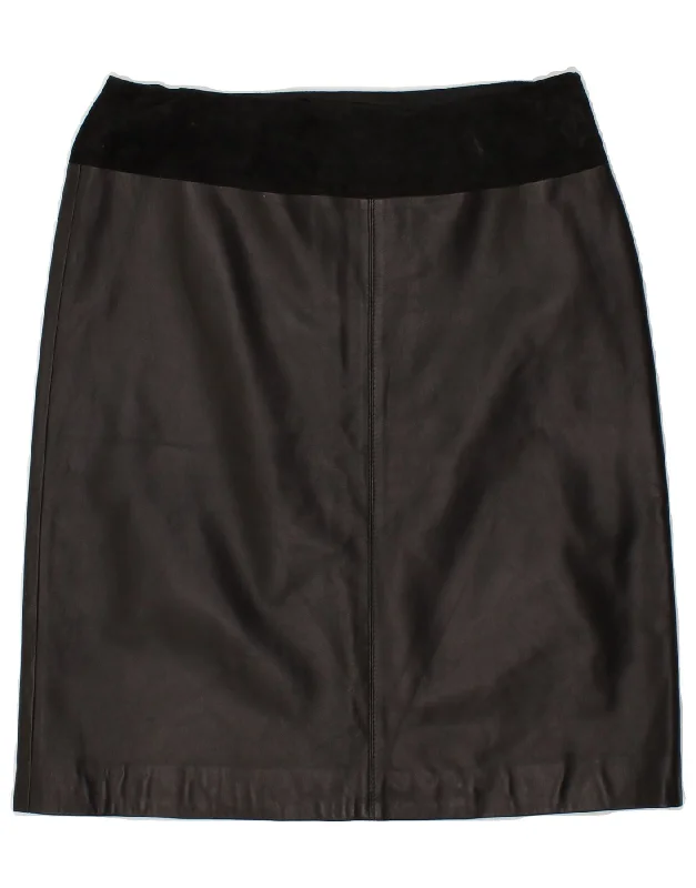PENNY PULL Womens Leather Skirt IT 46 Large W32 Black Colourblock Leather high slit skirt PENNY PULL Womens Leather Skirt IT 46 Large W32 Black Colourblock Leather high slit skirt