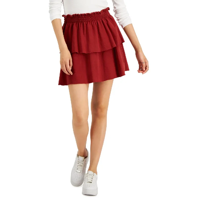 Planet Gold Womens Juniors Smocked Short Mini Skirt flowy skirt hem