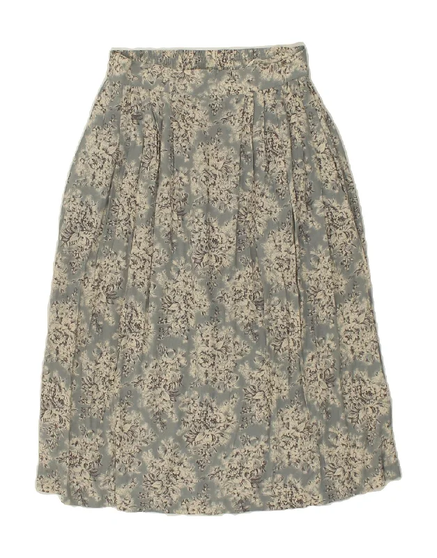 RENA ROWAN Womens Petite Pleated Skirt US 8 Medium W26  Grey Floral Rayon