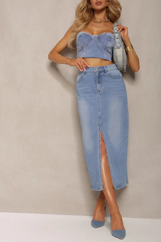 Sabrina Blue Denim Midi Skirt silk skirt luxurious
