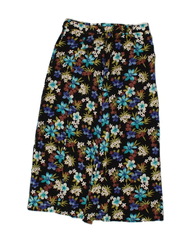 SAG HARBOR Womens Petite Midi Skirt Small W28 Black Floral Rayon