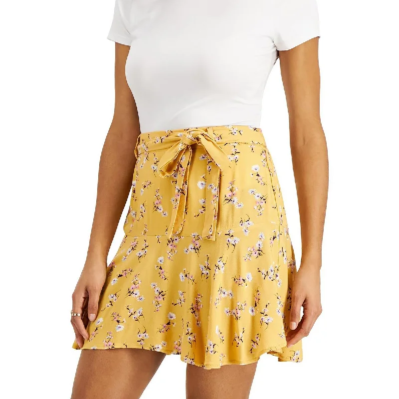 Self E Womens Juniors Floral Tie-Front Mini Skirt modal blend skirt