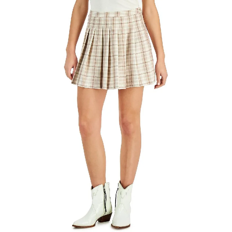 Self E Womens Juniors Plaid Mini Pleated Skirt seamless skirt comfort
