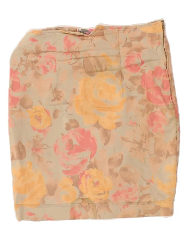 SPORT STAFF Womens High Waist Pencil Skirt Large W27  Beige Floral Viscose