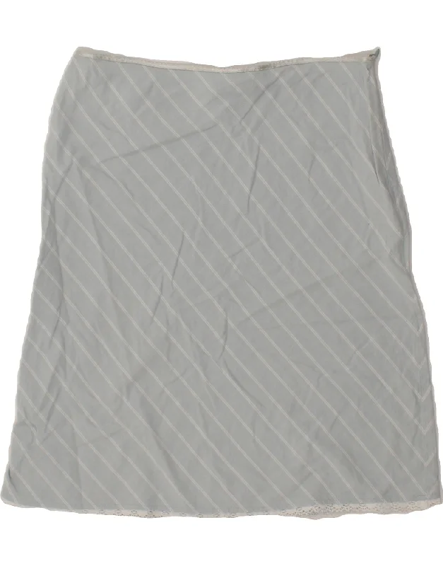 STEFANEL Womens A-Line Skirt US 4 Small W28 Blue Striped Cotton silk skirt lustrous