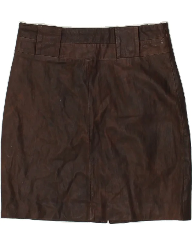 STREET ONE Womens Leather Skirt UK 10 Small W30 Brown Leather