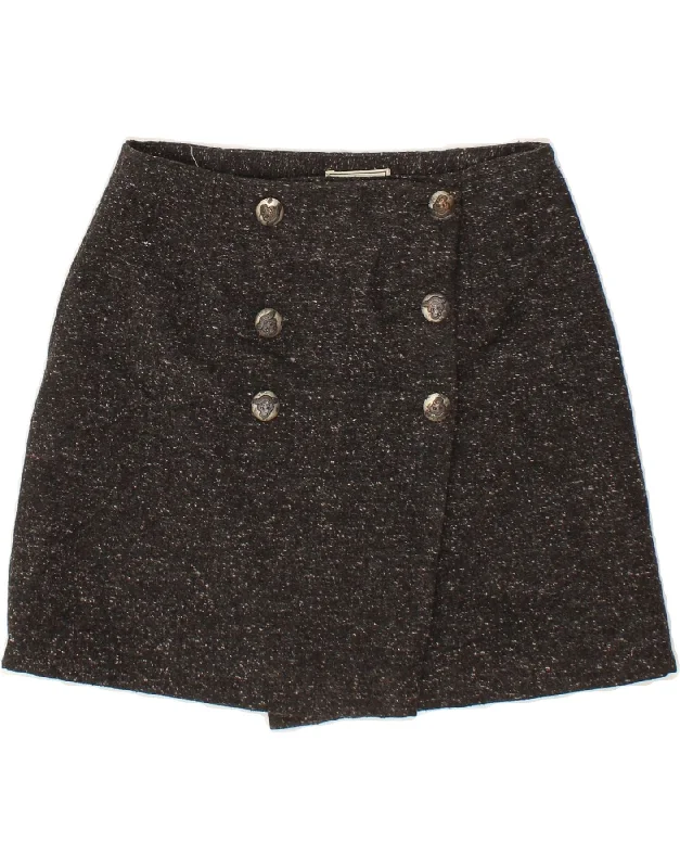 SWISH Womens Mini Wrap Skirt IT 42 Medium W26  Grey Flecked Wool silk skirt lustrous