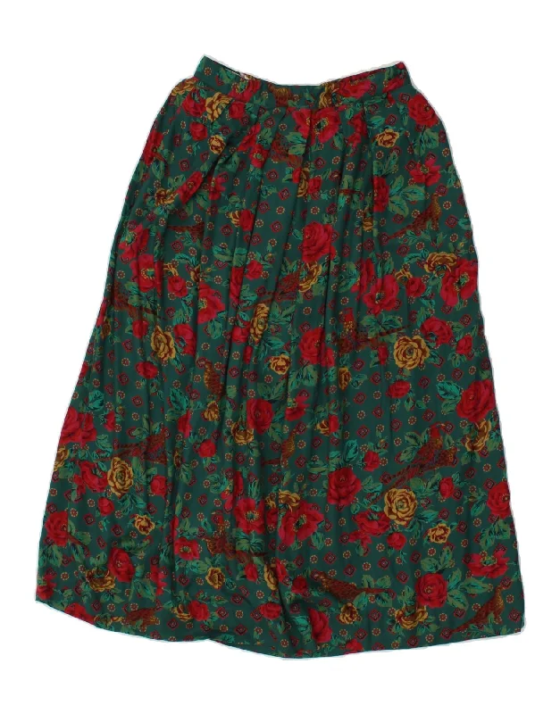 TALBOTS Womens A-Line Skirt UK 8 Small W26 Green Floral Rayon