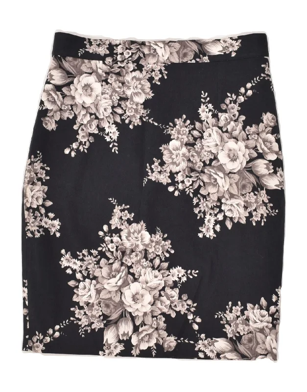 VANITY Womens Pencil Skirt IT 44 Medium W28 Black Floral Cotton