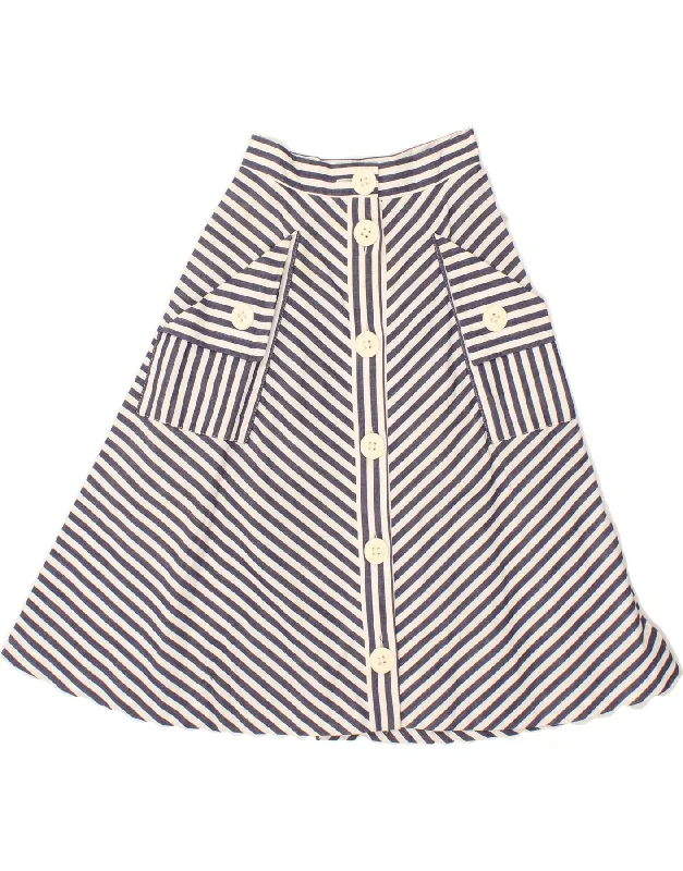VINTAGE Womens A-Line Skirt IT 36 XS W24 Blue Striped high waist skirt