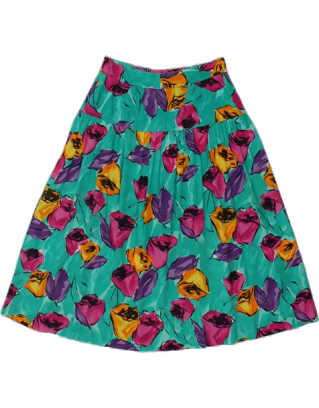 VINTAGE Womens A-Line Skirt IT 42 Medium W26 Blue Floral wool skirt sturdy