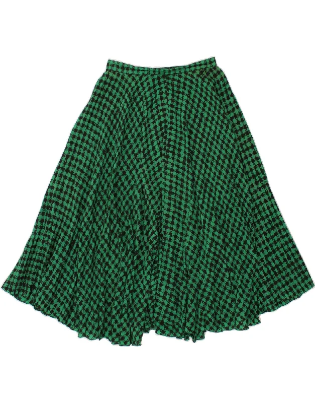 VINTAGE Womens A-Line Skirt IT 42 Medium W28 Green Houndstooth