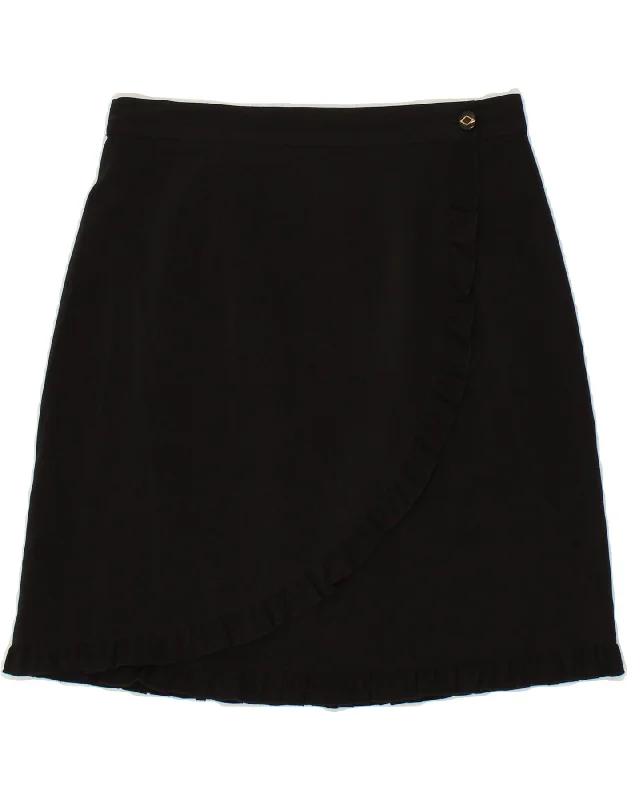 VINTAGE Womens A-Line Skirt IT 44 Medium W30 Black Polyester ruffled skirt detail