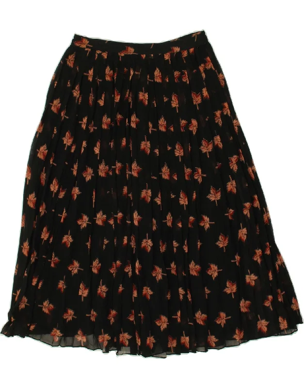 VINTAGE Womens A-Line Skirt Small W26  Black Floral Polyamide