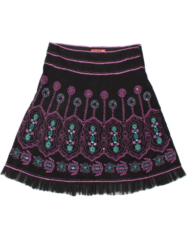 VINTAGE Womens A-Line Skirt Small W32 Black Floral Cotton velvet skirt luxury