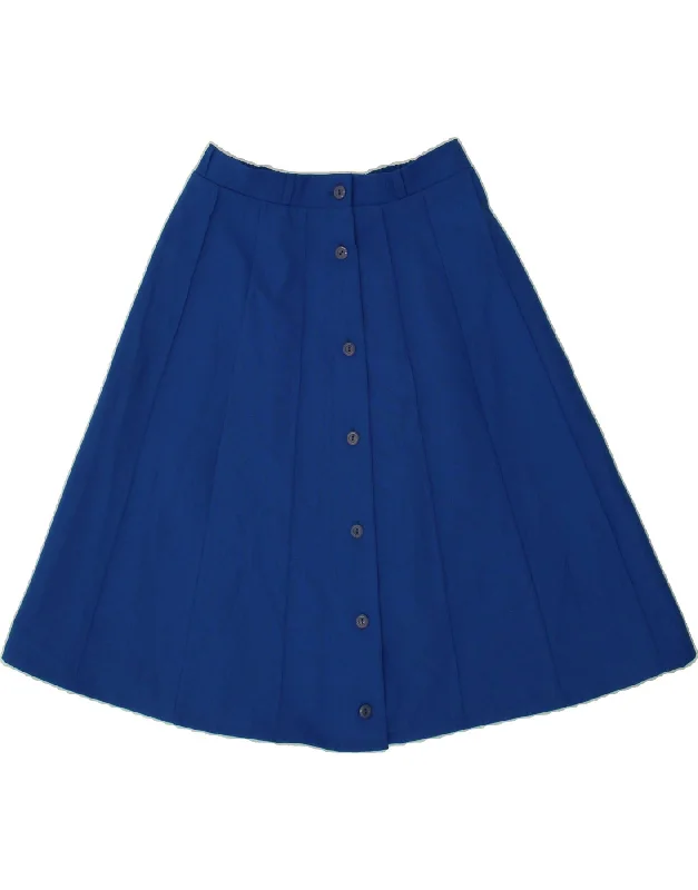 VINTAGE Womens A-Line Skirt UK 14 Medium W28 Blue Polyester denim skirt stylish