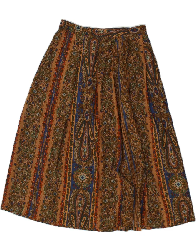 VINTAGE Womens A-Line Skirt UK 14 Medium W28 Brown Paisley Rayon