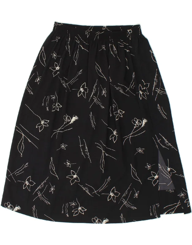 VINTAGE Womens A-Line Skirt W26 Small Black Floral