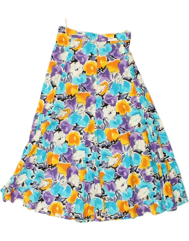 VINTAGE Womens A-Line Skirt W26 Small  Blue Floral Cotton